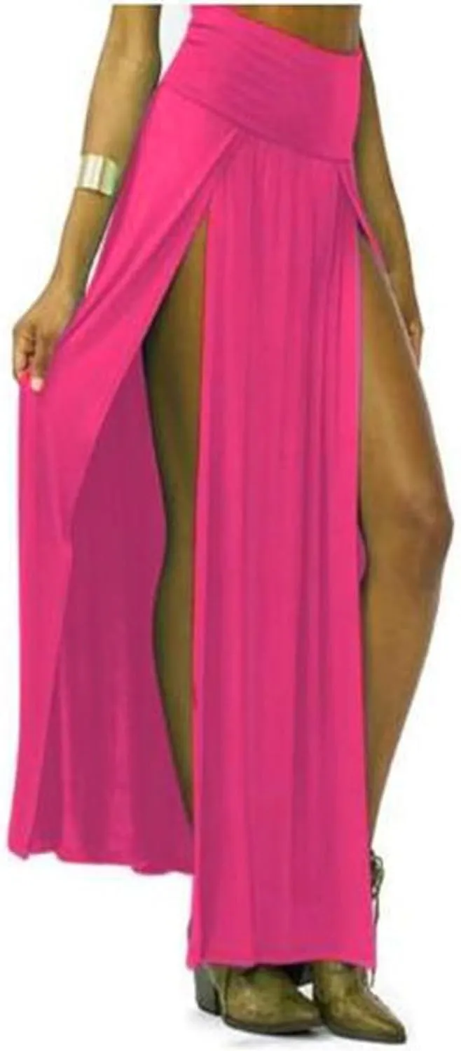 Midi Skirts for Women Womens Double Split Maxi Long Skirt Ladies Plain Basic Two Side Slit 4 22