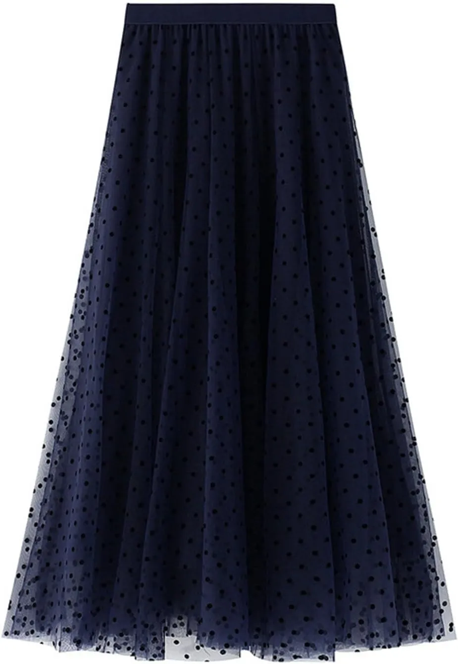 Midi Skirts for Women Women's Flocked Polka Dot Mesh Skirt A Line Mermaidtail Skirt Midi Skirt