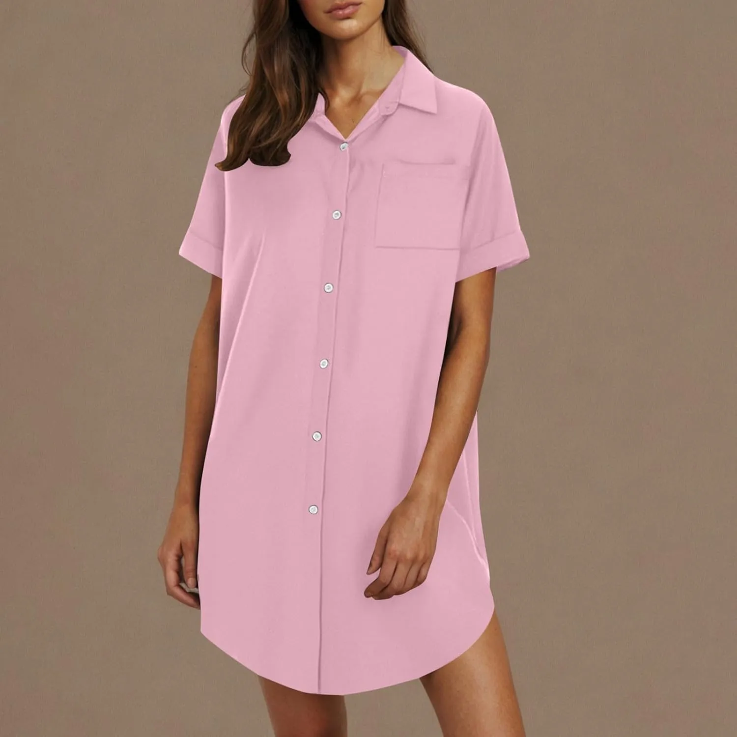 Mini Dress for Women Button Down V Neck Cotton Linen Shirt Dresses Short Sleeve Casual Pure Work Oversized Sundress
