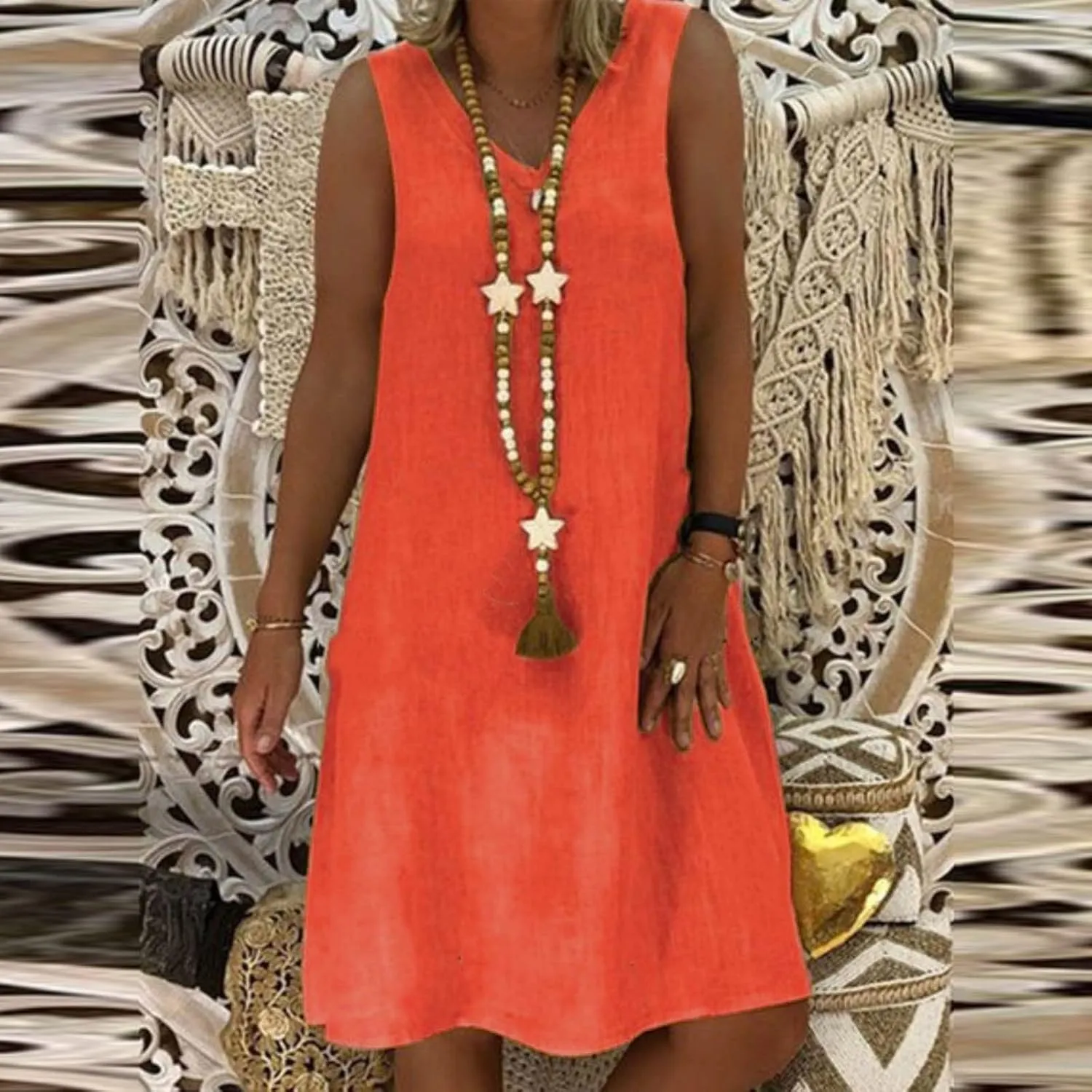 Mini Dresses for Women 2025 Summer Plus Size Sleeveless V Neck Mini Dress Casual Loose Cotton Linen Beach Sundress