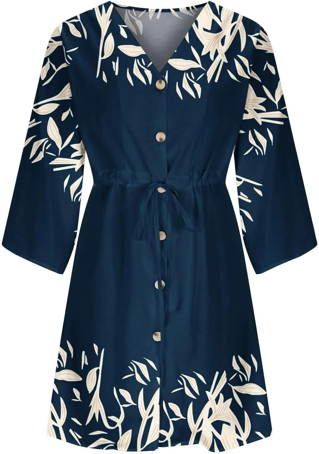Mini Dresses for Women Summer Boho Floral V Neck Batwing Sleeve Tiered Ruffle Dress Empire Waist Flowy A Line Vacation Dress