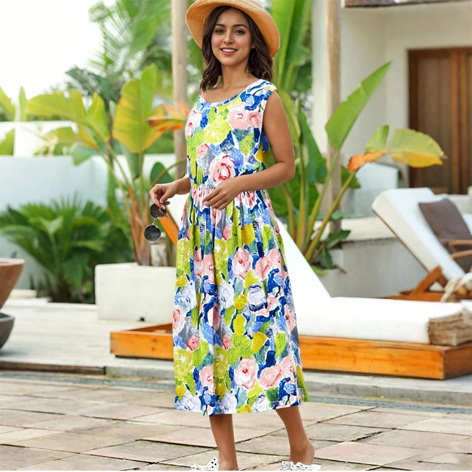 Mommy and Me Family Matching Dresses Summer Floral Print Dress Ruffle A-Line Flowy Beach Sundresses Sleeveless Dress