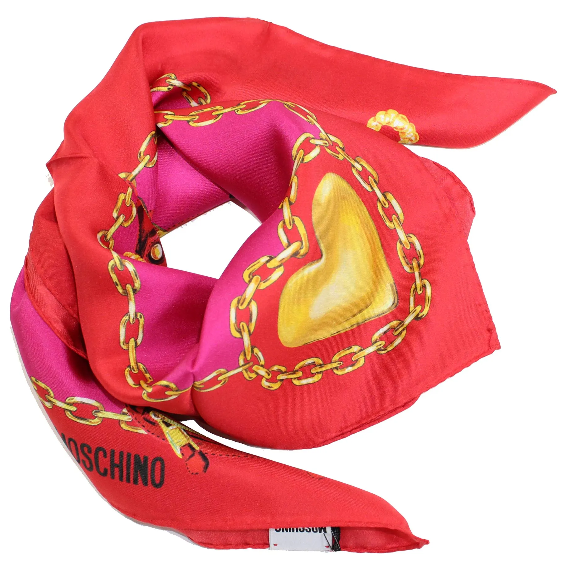 Moschino Silk Scarf Red Hot Pink Gold Moschino Heart Accessories - Medium Square SALE