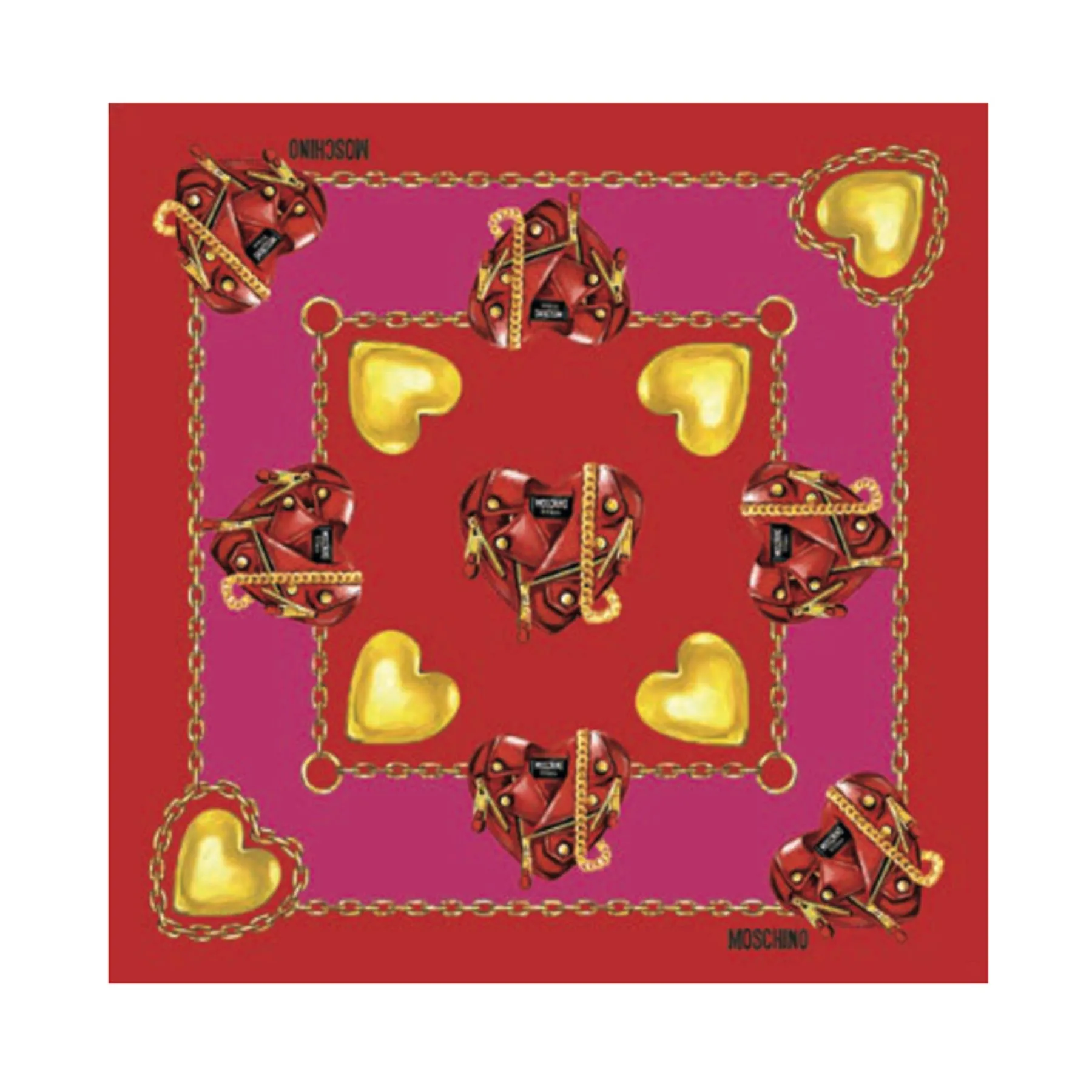 Moschino Silk Scarf Red Hot Pink Gold Moschino Heart Accessories - Medium Square SALE