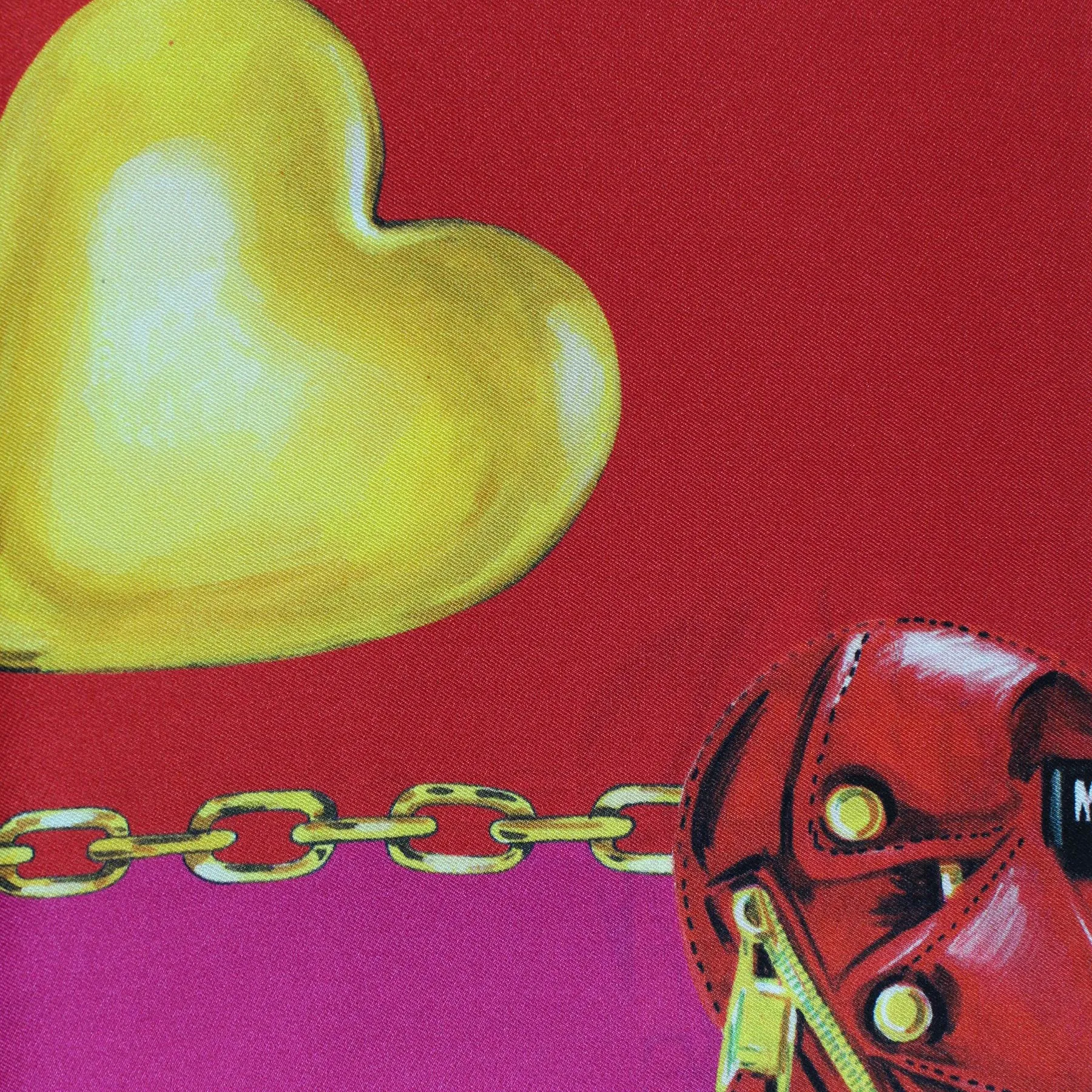 Moschino Silk Scarf Red Hot Pink Gold Moschino Heart Accessories - Medium Square SALE