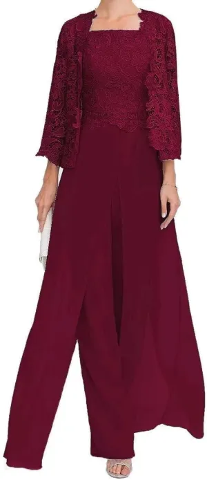 Mother of The Bride Pants Suits 3 Pieces Formal Dresses Mother of The Bride Wedding Party Outfit Evening Dress