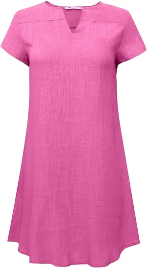 NaRHbrg Women's Linen T Shirt Dress Short Sleeve Casual Loose Fit Summer Dresses with Pockets Lightweight Beach Sundress