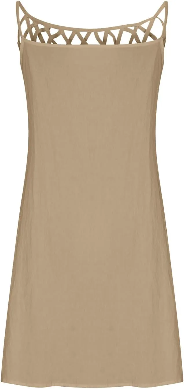 NaRHbrg Women's Summer Halter Dress Sleeveless Hollow Out Loose Fit Mini Dresses Casual Beach Sundress for Vacation