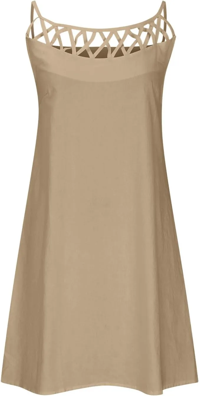 NaRHbrg Women's Summer Halter Dress Sleeveless Hollow Out Loose Fit Mini Dresses Casual Beach Sundress for Vacation