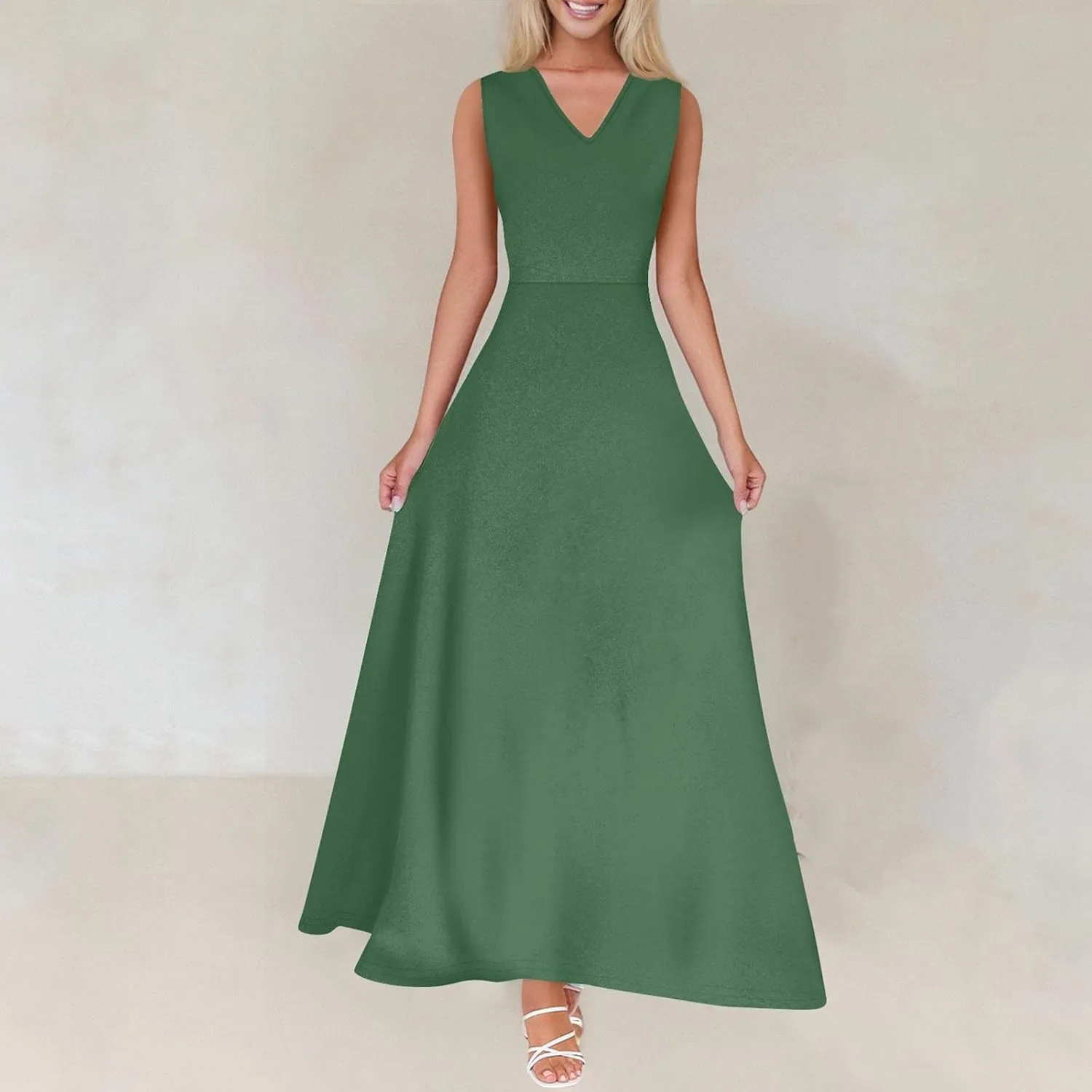 NBXNZWF Summer Dresses for Women 2025 Sleeveless Floral Print V Neck Sundresses Swing Flowy Beach Wedding Guest Maxi Dresses