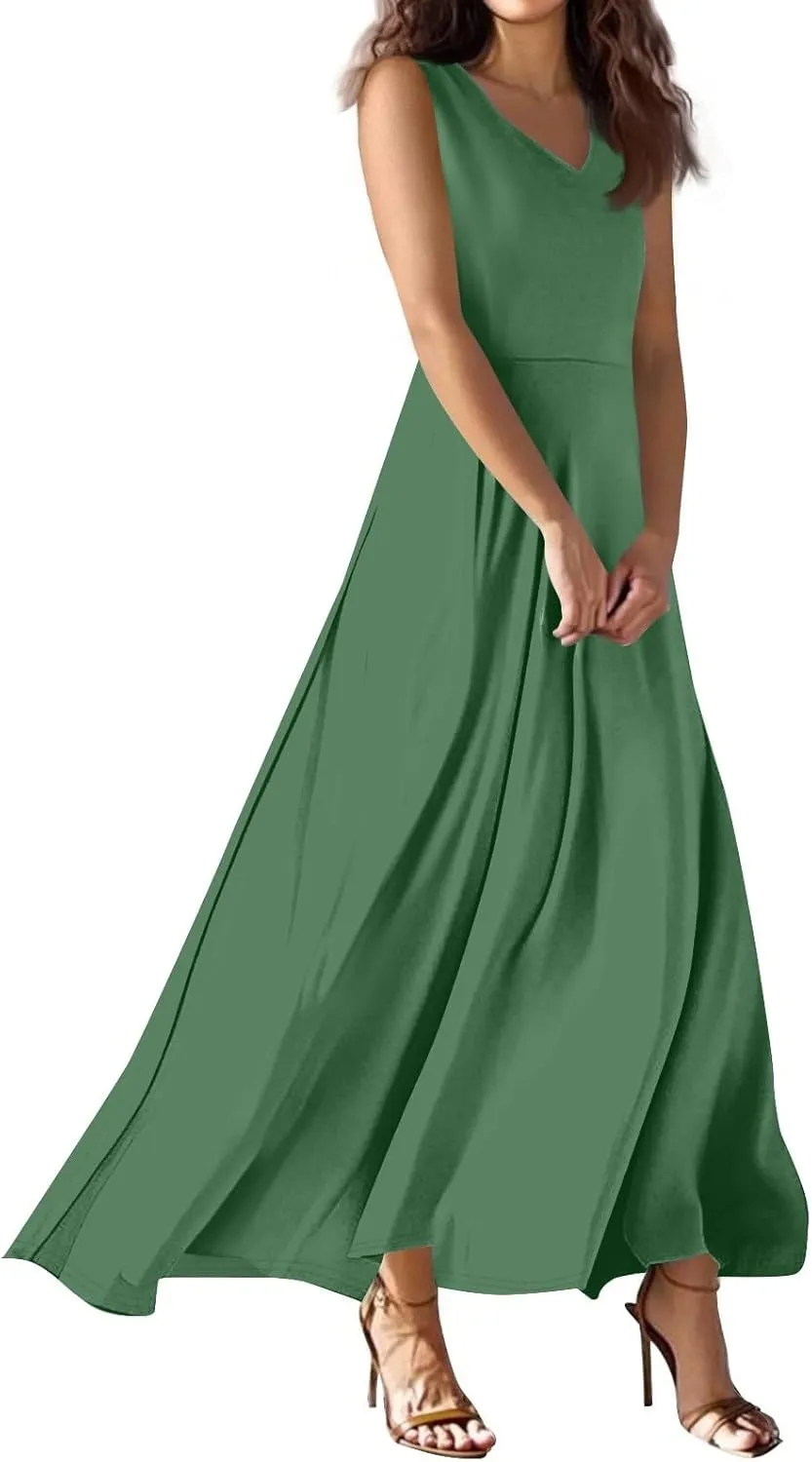 NBXNZWF Summer Dresses for Women 2025 Sleeveless Floral Print V Neck Sundresses Swing Flowy Beach Wedding Guest Maxi Dresses
