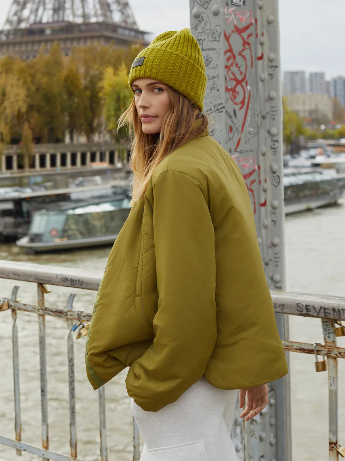 Olive Green Elva Chunky Rib Beanie