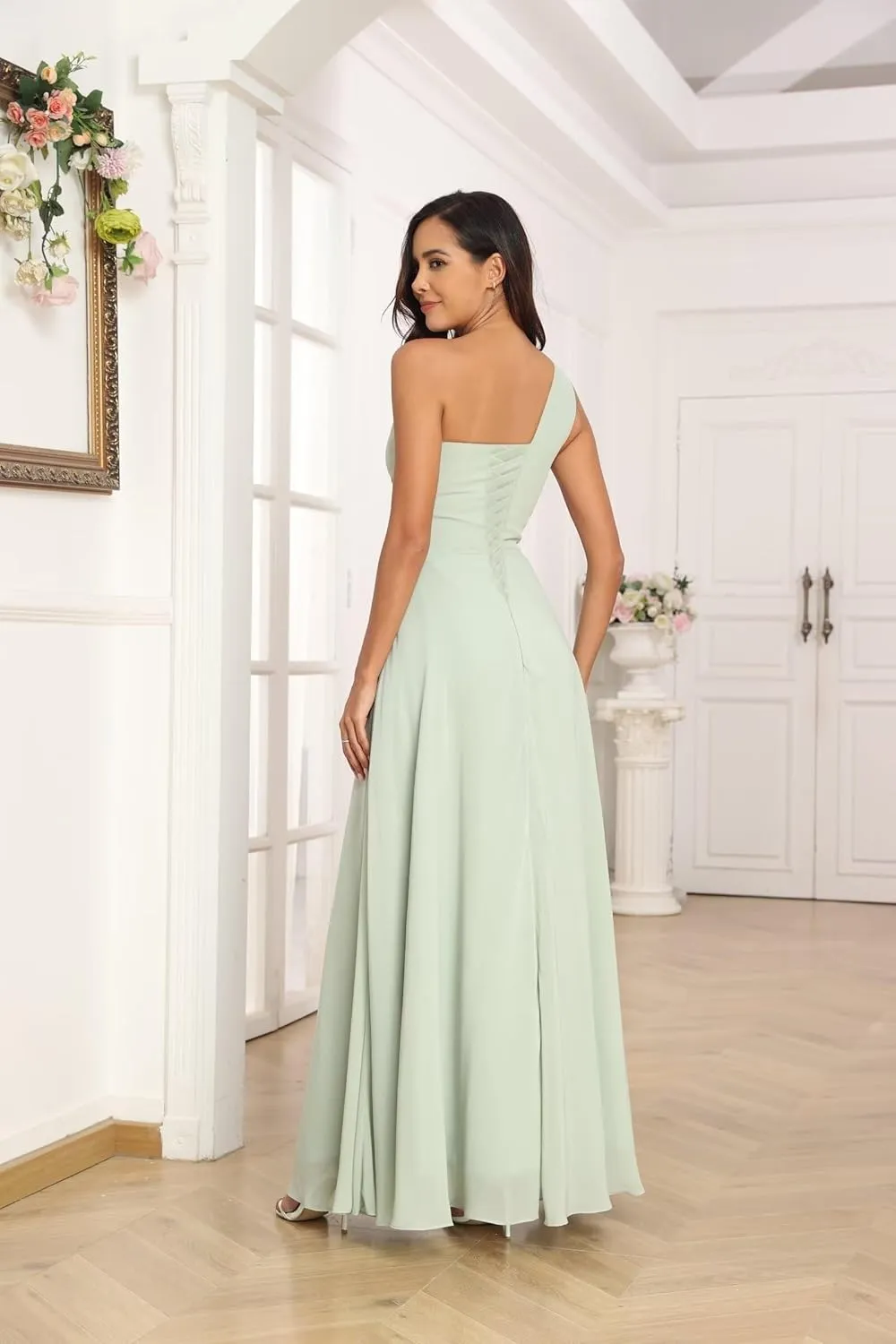 One Shoulder Bridesmaid Dresses for Women Chiffon Long Ruched Formal Evening Dress for Wedding 2025