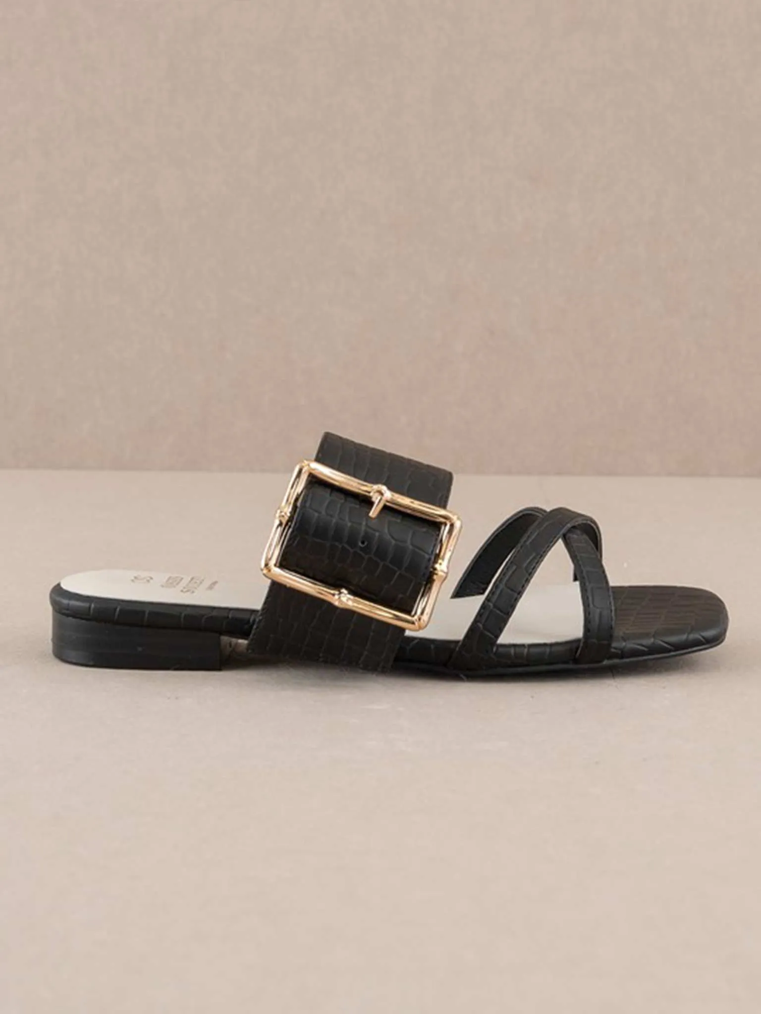 Penny Black Gold Buckle Sandal