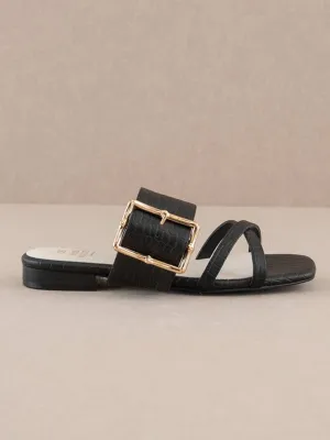 Penny Black Gold Buckle Sandal