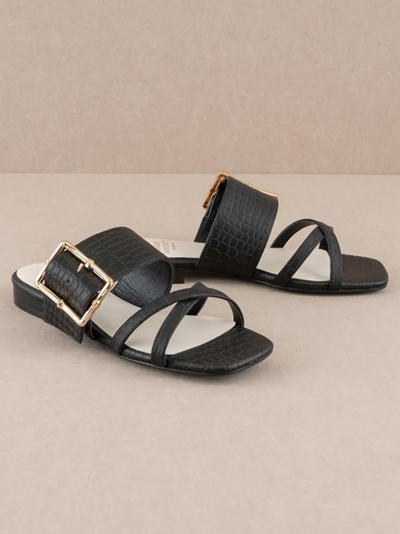 Penny Black Gold Buckle Sandal