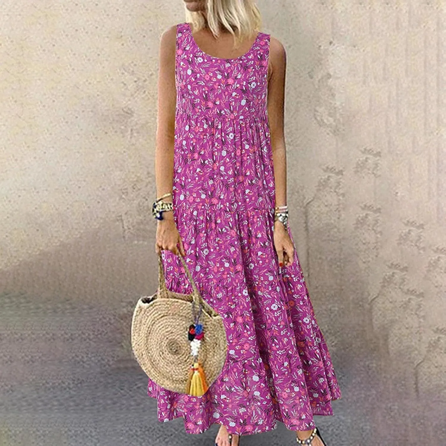Petite Women 2025 Summer Maxi Dresses Casual Long Boho Beach Vacation Sundress A Line Flowy Printed Tank Dress Clothes