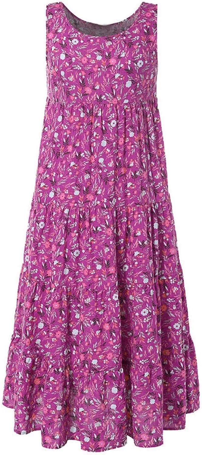 Petite Women 2025 Summer Maxi Dresses Casual Long Boho Beach Vacation Sundress A Line Flowy Printed Tank Dress Clothes