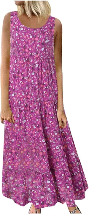 Petite Women 2025 Summer Maxi Dresses Casual Long Boho Beach Vacation Sundress A Line Flowy Printed Tank Dress Clothes