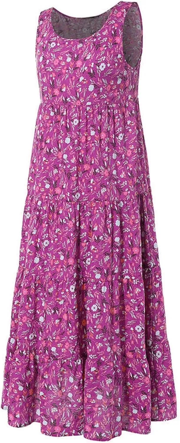 Petite Women 2025 Summer Maxi Dresses Casual Long Boho Beach Vacation Sundress A Line Flowy Printed Tank Dress Clothes