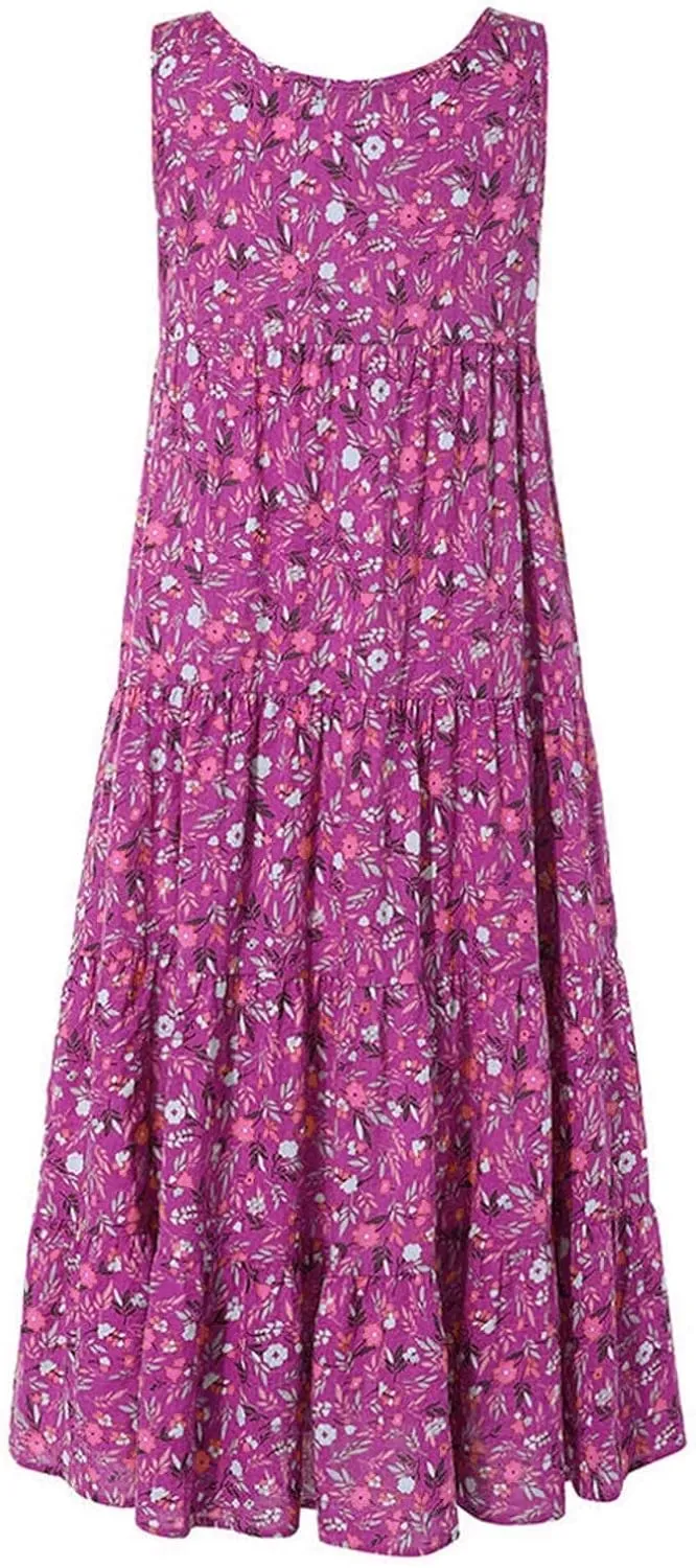 Petite Women 2025 Summer Maxi Dresses Casual Long Boho Beach Vacation Sundress A Line Flowy Printed Tank Dress Clothes