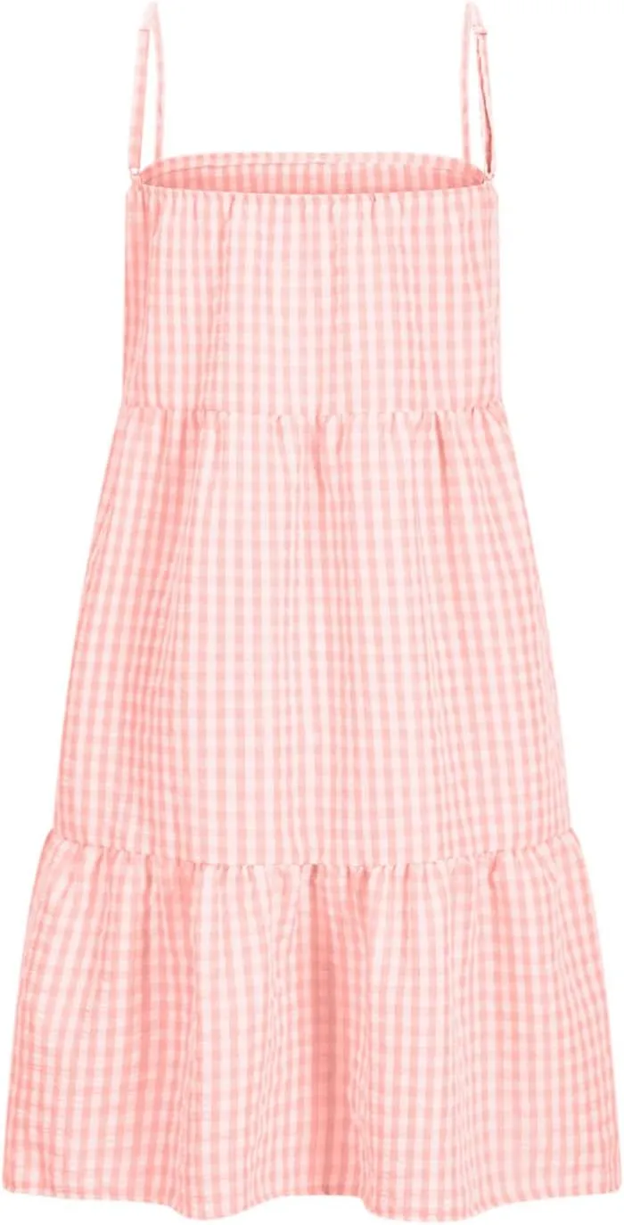 Plaid Dress for Women 2025 Fashion Spaghetti Strap Sleeveless Ruffle Hem Mini Dresses Summer Boho Flowy Beach Dress