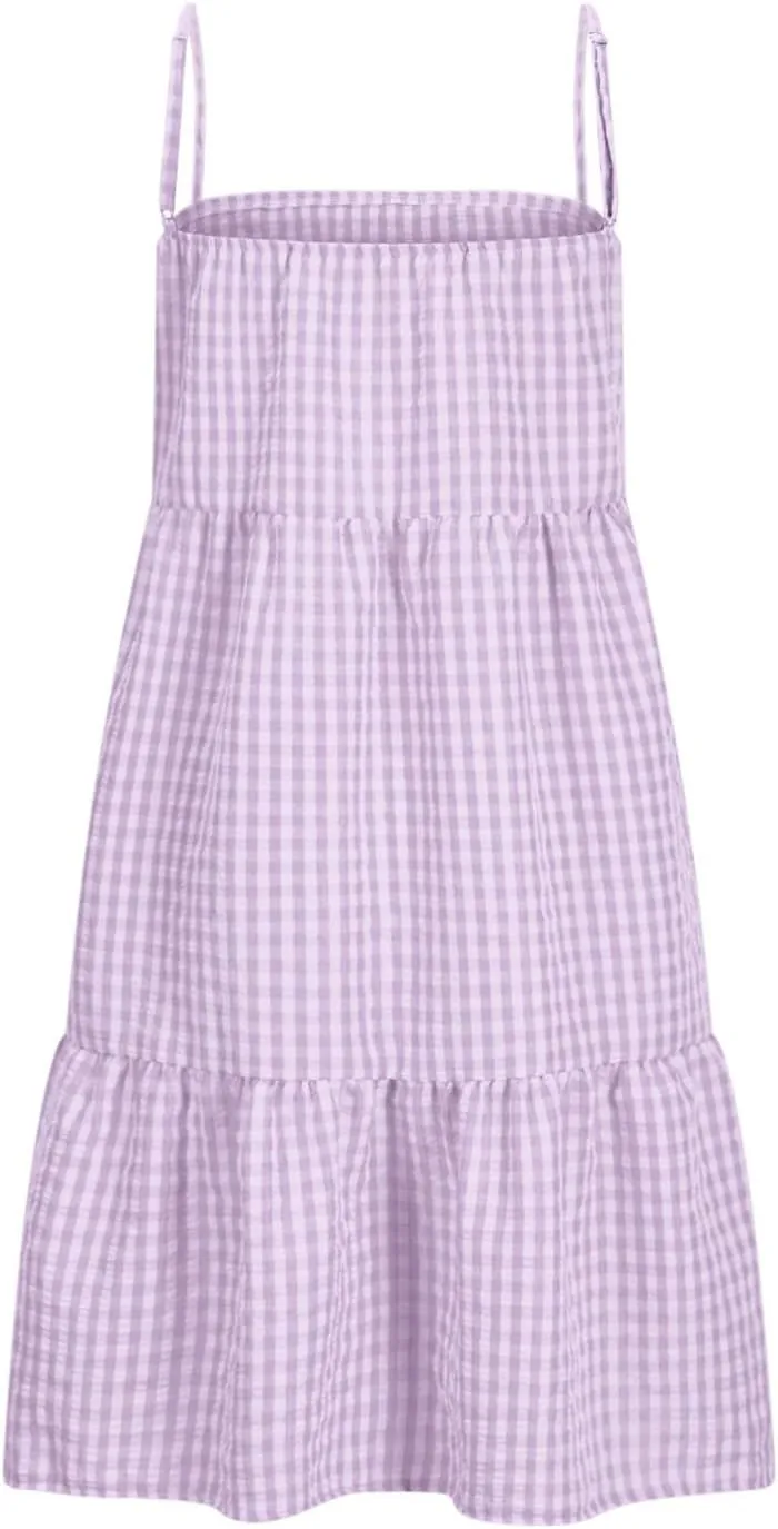 Plaid Dress for Women 2025 Fashion Spaghetti Strap Sleeveless Ruffle Hem Mini Dresses Summer Boho Flowy Beach Dress