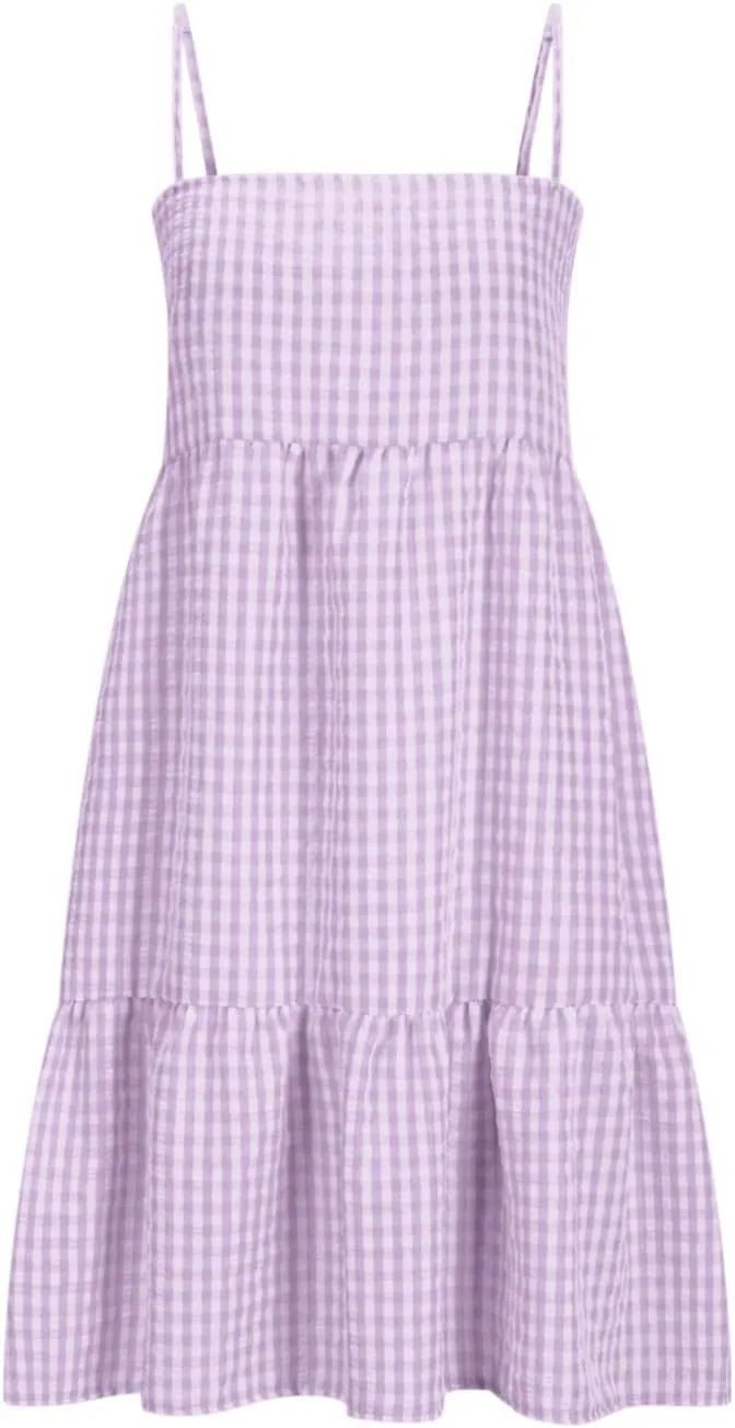 Plaid Dress for Women 2025 Fashion Spaghetti Strap Sleeveless Ruffle Hem Mini Dresses Summer Boho Flowy Beach Dress