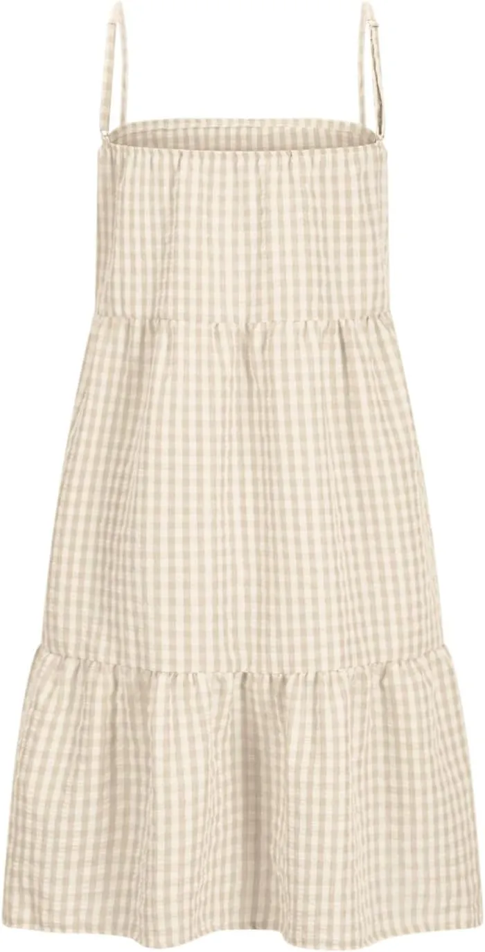 Plaid Dress for Women 2025 Fashion Spaghetti Strap Sleeveless Ruffle Hem Mini Dresses Summer Boho Flowy Beach Dress