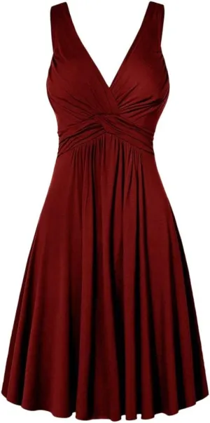 Pleated Plus Skirt Women's Dresse Sling Slim Retro Size Flare V-Neck Sexy Temperamental Waist-Closing Women's Dress