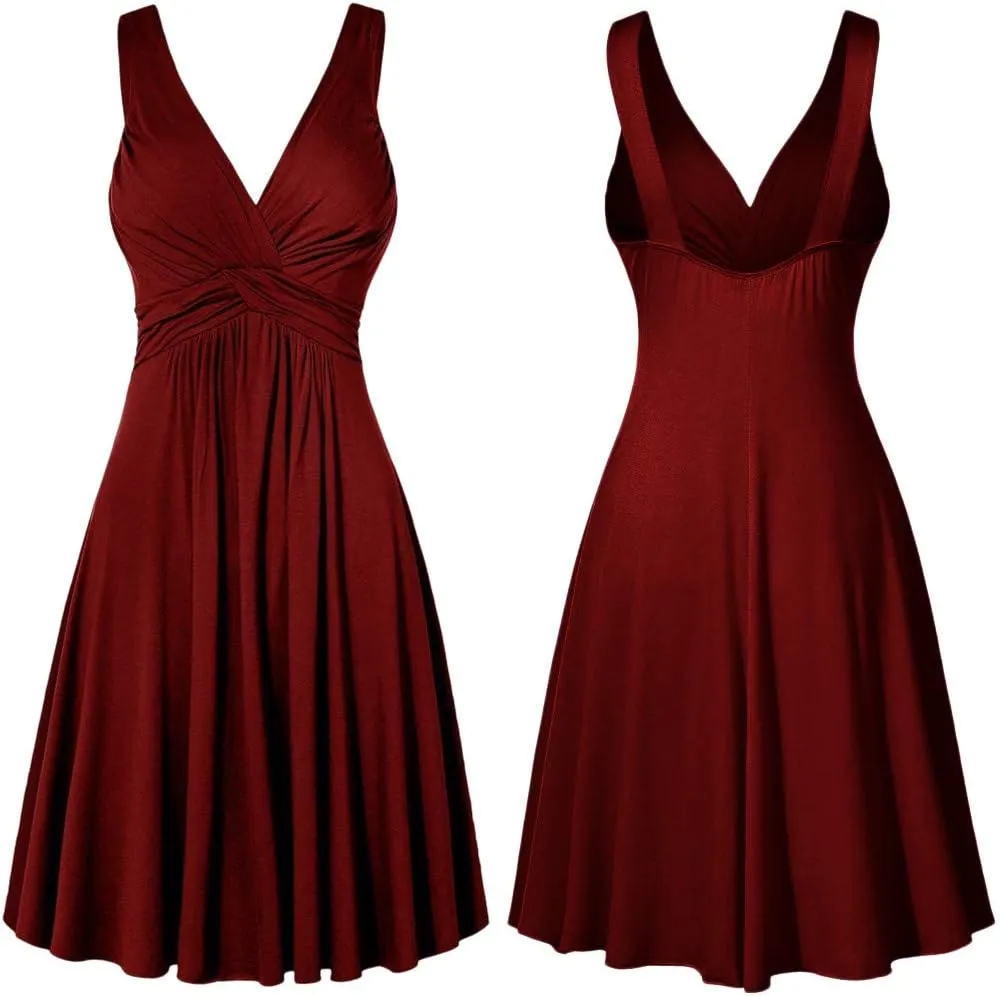Pleated Plus Skirt Women's Dresse Sling Slim Retro Size Flare V-Neck Sexy Temperamental Waist-Closing Women's Dress