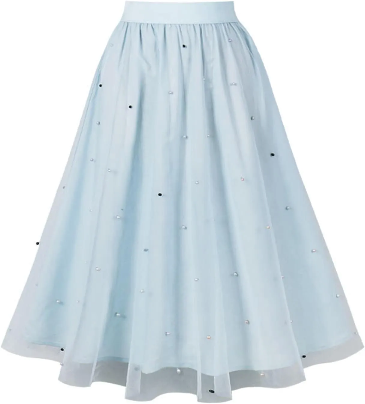 Pleated Skirts for Women Cute Elegant Stretch Waist Pleated Double Layer Party Midi Skirt Summer Causal Swing Skirt