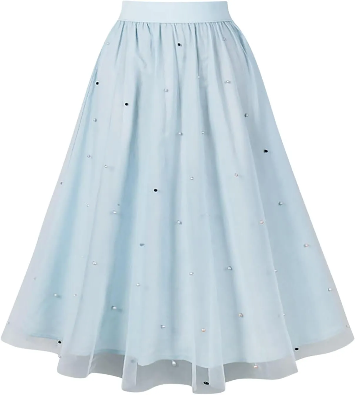 Pleated Skirts for Women Cute Elegant Stretch Waist Pleated Double Layer Party Midi Skirt Summer Causal Swing Skirt
