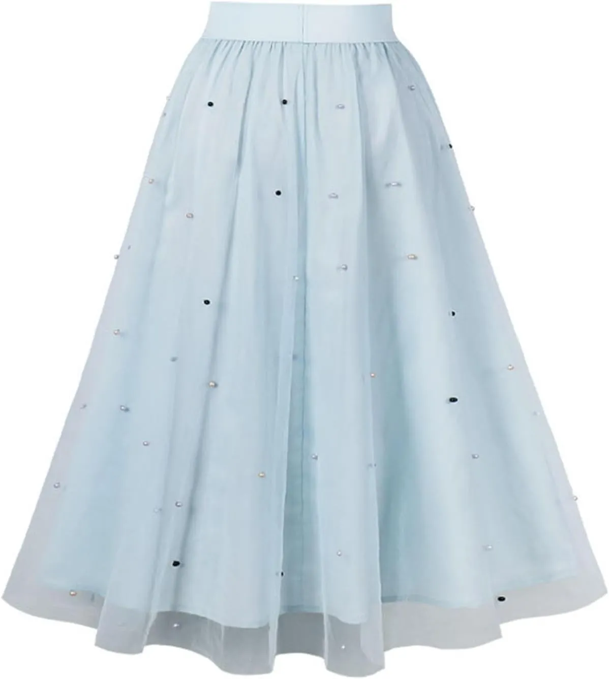 Pleated Skirts for Women Cute Elegant Stretch Waist Pleated Double Layer Party Midi Skirt Summer Causal Swing Skirt