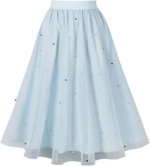 Pleated Skirts for Women Cute Elegant Stretch Waist Pleated Double Layer Party Midi Skirt Summer Causal Swing Skirt