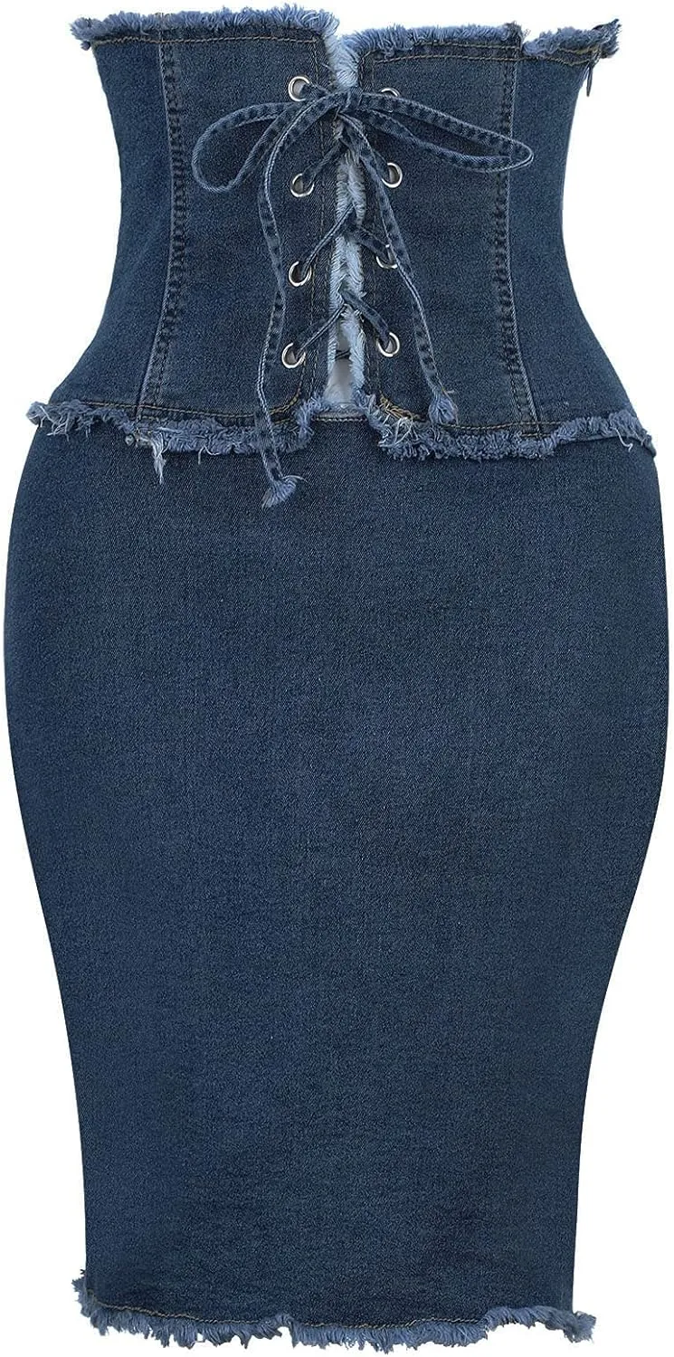 Pleated Tennis Skirts for Women Women's Skirt Bodycon Denim Mini Skirt High Waisted Jean Skirts Fringed Frayed