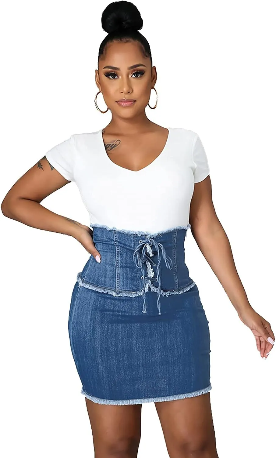 Pleated Tennis Skirts for Women Women's Skirt Bodycon Denim Mini Skirt High Waisted Jean Skirts Fringed Frayed