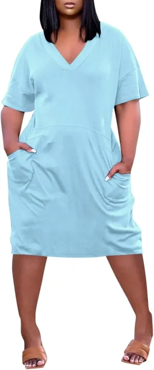 Plus Size Dresses for Curvy Women 2025 Summer Casual Short Sleeve Tshirt Dress with Pockets Beach Vacation Outfits