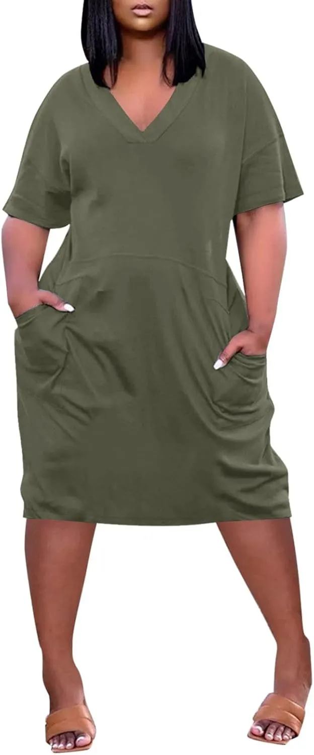 Plus Size Dresses for Curvy Women 2025 Summer Casual Short Sleeve Tshirt Dress with Pockets Beach Vacation Outfits