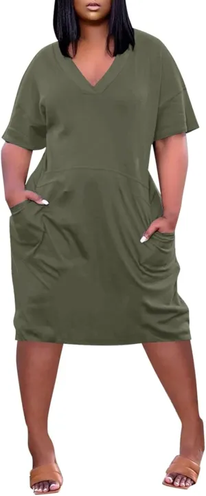 Plus Size Dresses for Curvy Women 2025 Summer Casual Short Sleeve Tshirt Dress with Pockets Beach Vacation Outfits