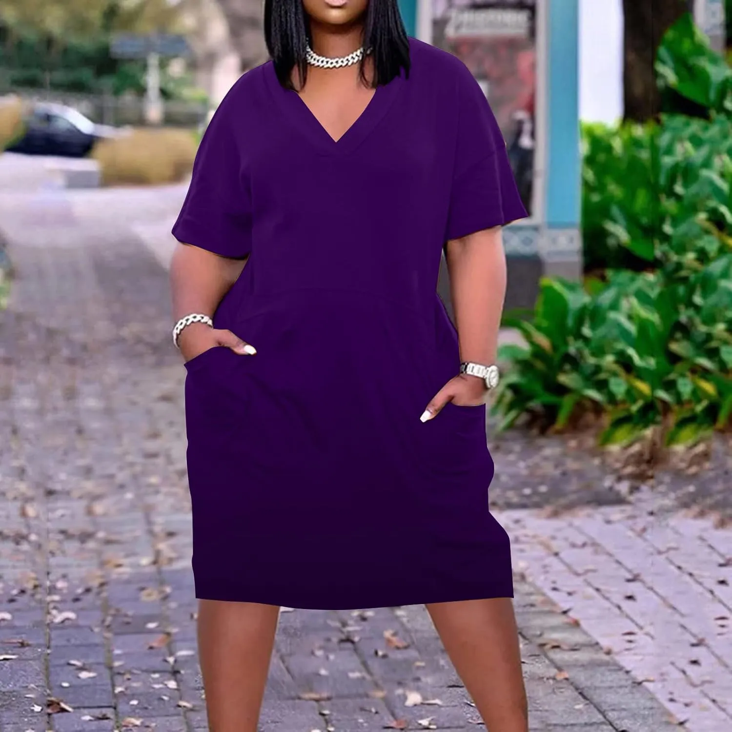 Plus Size Dresses for Curvy Women Oversize Casual Short Sleeve Tshirt Midi Dress Summer Solid Beach Vacation Dress