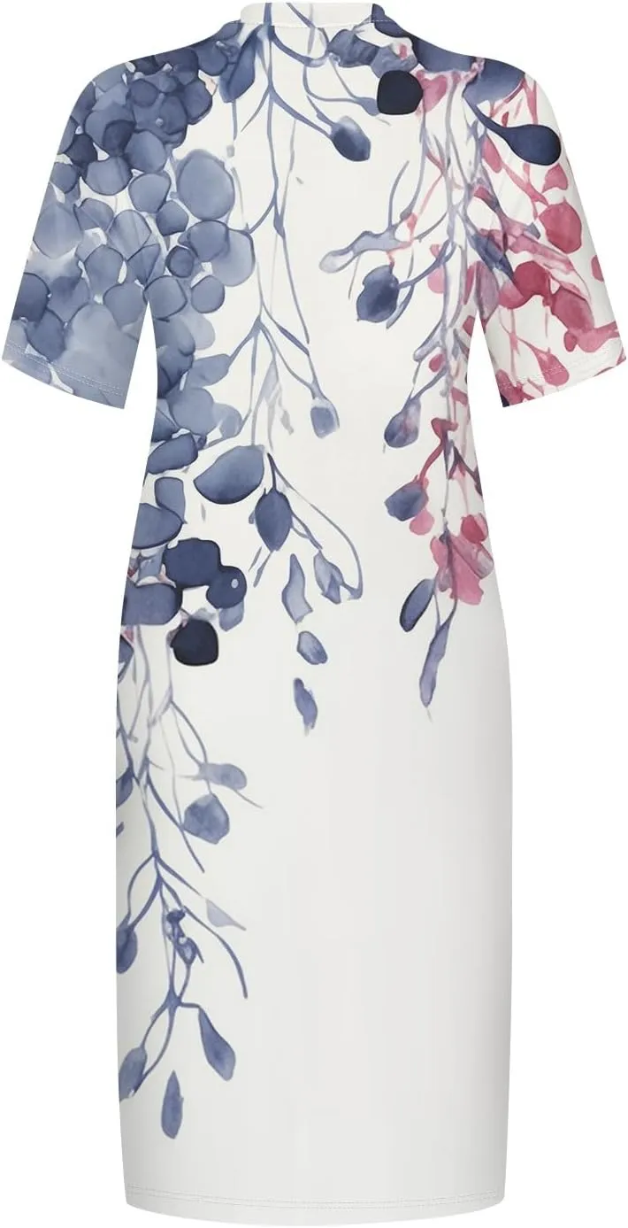 Plus Size Dresses for Curvy Women Oversize T Shirt Midi Dress Loose Short Sleeve V Neck Dress