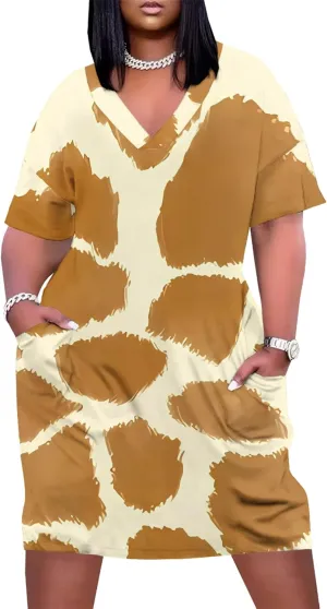 Plus Size Dresses for Curvy Women Summer Casual T shirt Midi Dress Short Sleeve with Pockets Travel Vacation Outfits