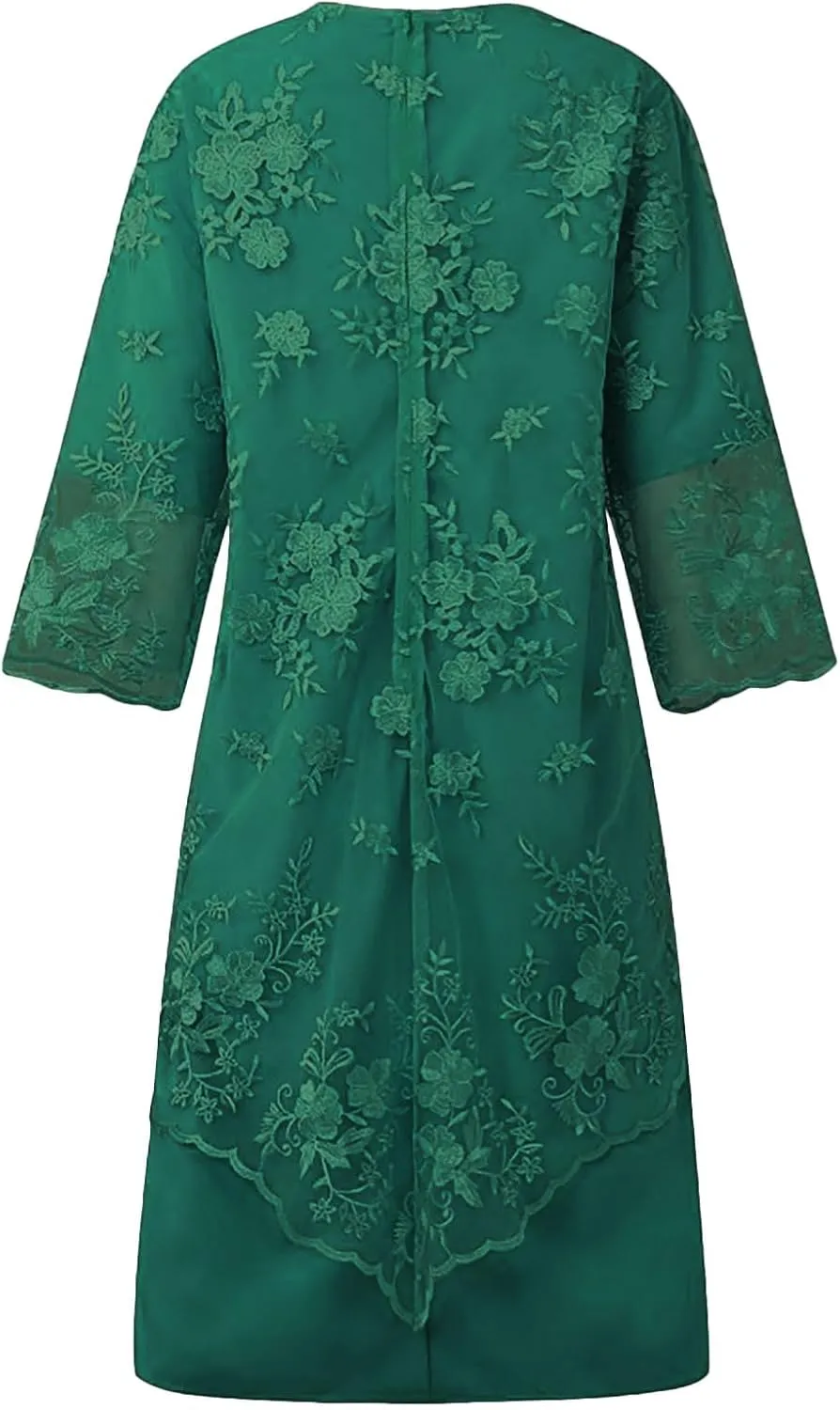 Plus Size Mother of The Bride Dress Floral Lace Mesh Wedding Guest Dresses 2PC 3/4 Sleeve High Low Top with Dress