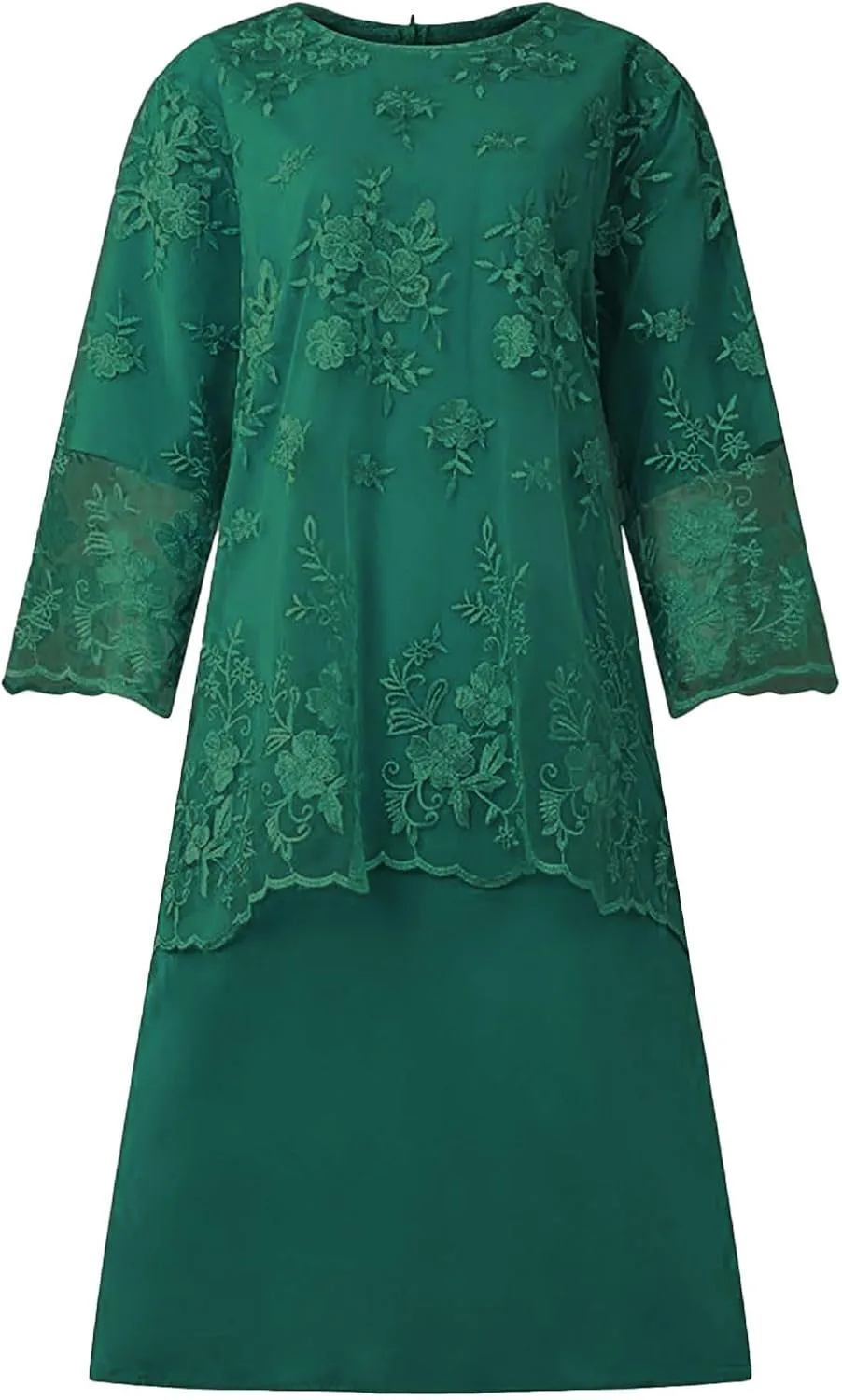 Plus Size Mother of The Bride Dress Floral Lace Mesh Wedding Guest Dresses 2PC 3/4 Sleeve High Low Top with Dress