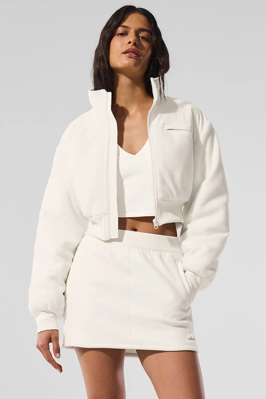 Polar Fleece Cropped Wintry Mix Jacket - Ivory