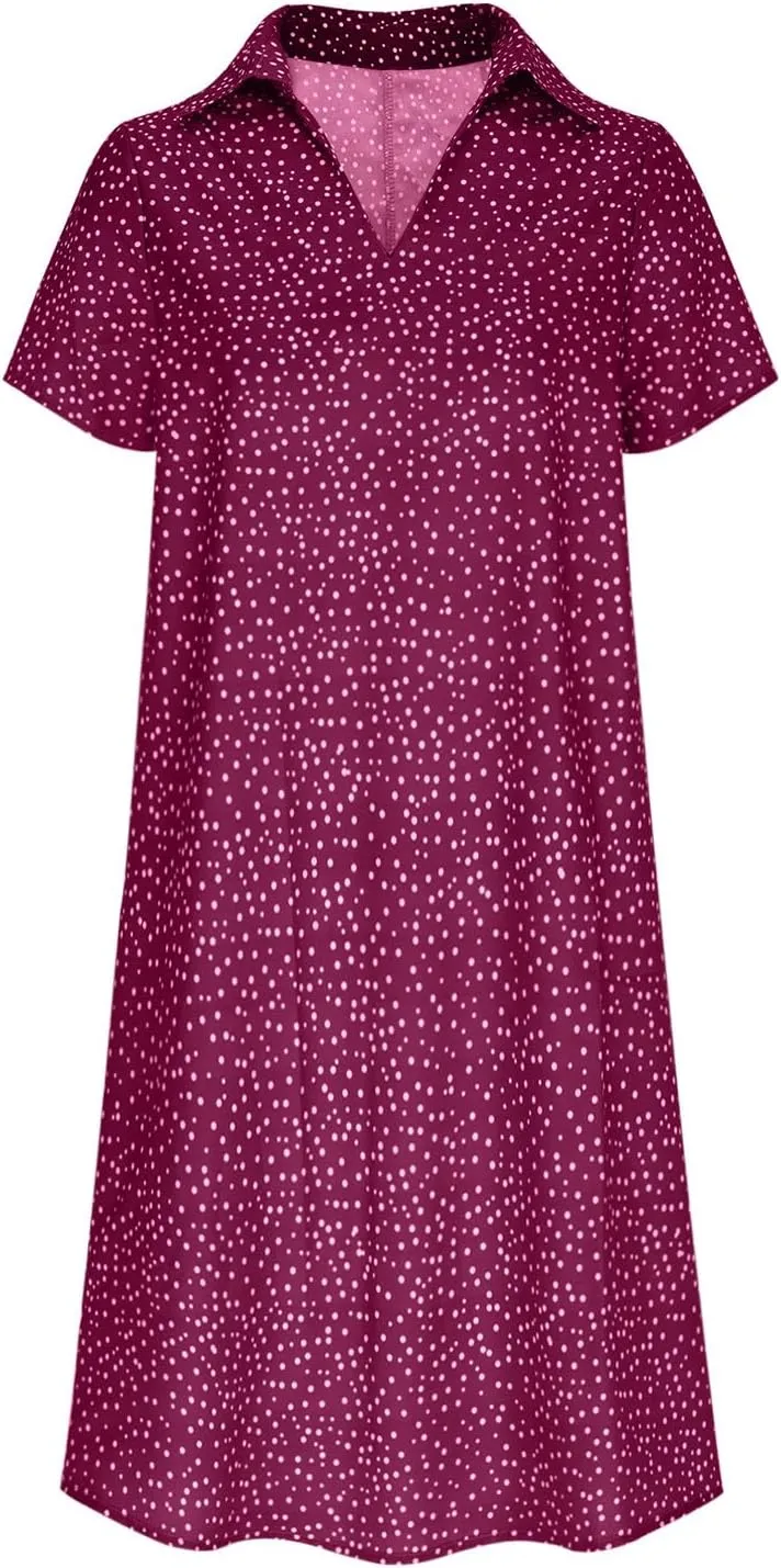 Polka Dot Dress for Women Boho Flowy Wrinkless Casual Dresses Vacation Tunic Ruffle Knee Length Sundresses Summer 2025
