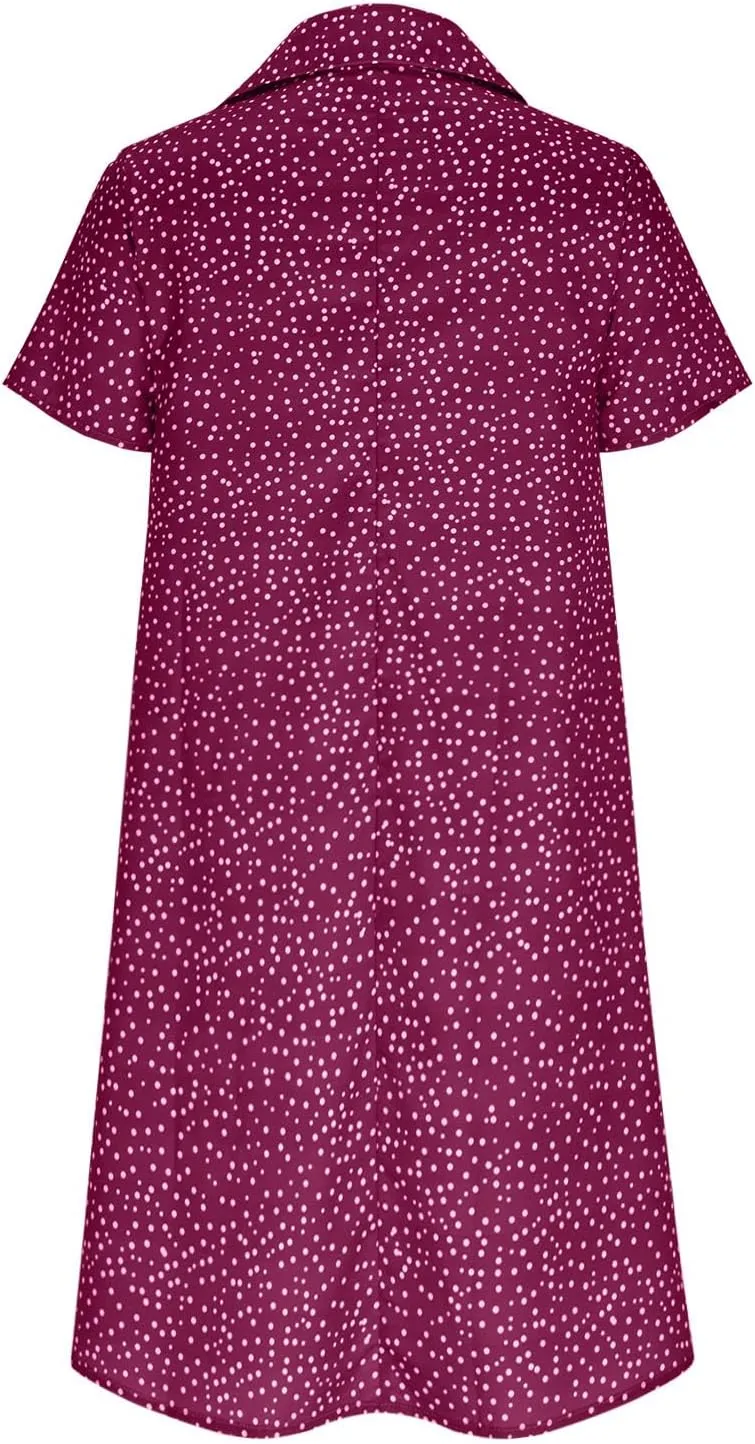 Polka Dot Dress for Women Boho Flowy Wrinkless Casual Dresses Vacation Tunic Ruffle Knee Length Sundresses Summer 2025