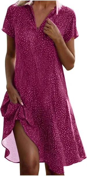 Polka Dot Dress for Women Boho Flowy Wrinkless Casual Dresses Vacation Tunic Ruffle Knee Length Sundresses Summer 2025