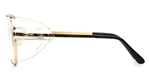 Pyramex Pathfinder Aviator Safety Glasses with Gold Frame and Clear Lens